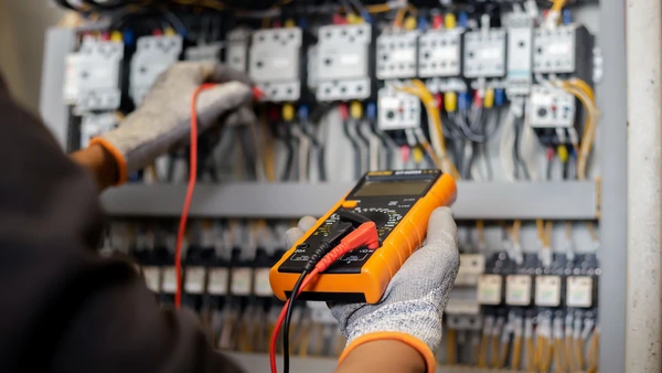 &Eacute;lectricien travaillant avec le c&acirc;ble sur le chantier de construction, reconstruction de maison et de maison, R&eacute;paration de la lumi&egrave;re &agrave; la maison, travaux de r&eacute;paration