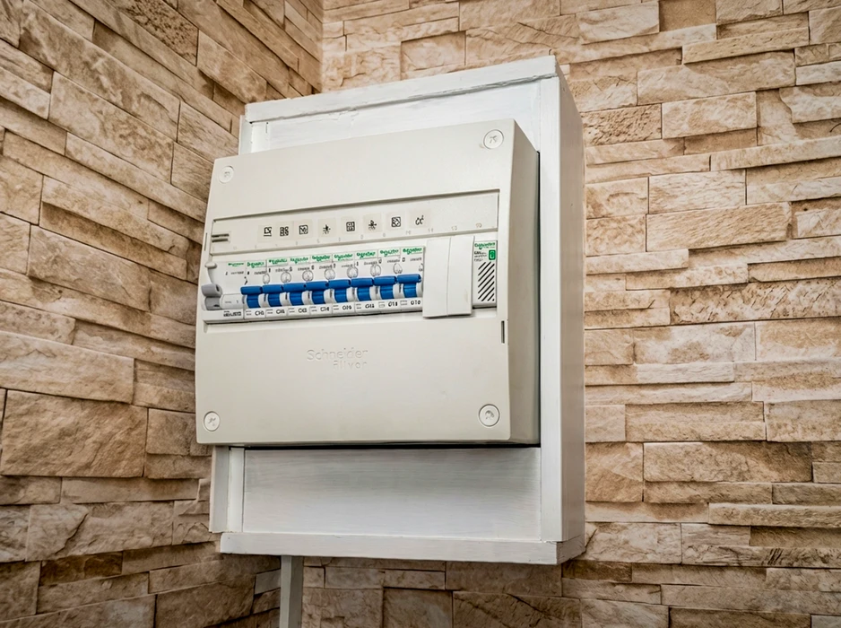 Scène intérieure sous charpente en bois avec installation d'éclairage LED